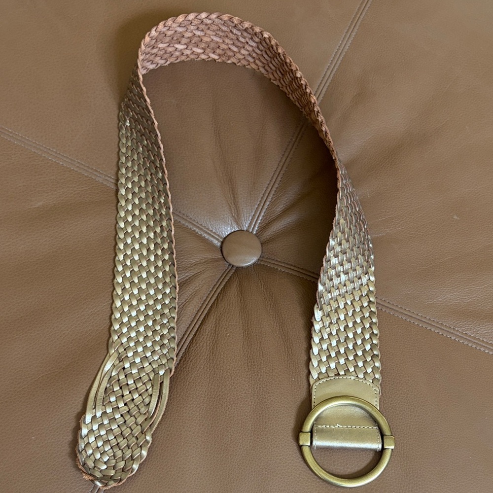 Ann Taylor Woven Metallic Gold Leather Women's Belt